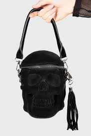 Killstar Grave Digger Skull Black Velvet Handbag