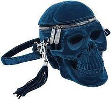 Carica l&#39;immagine nel visualizzatore di Gallery, Killstar Grave Digger Skull Blue Velvet Handbag
